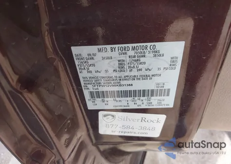 2008 Ford F-150 60Th Anniversary/Fx2/King Ranch/Lariat/Xlt из США, поврежденный, VIN 1FTPW12V98KB31388